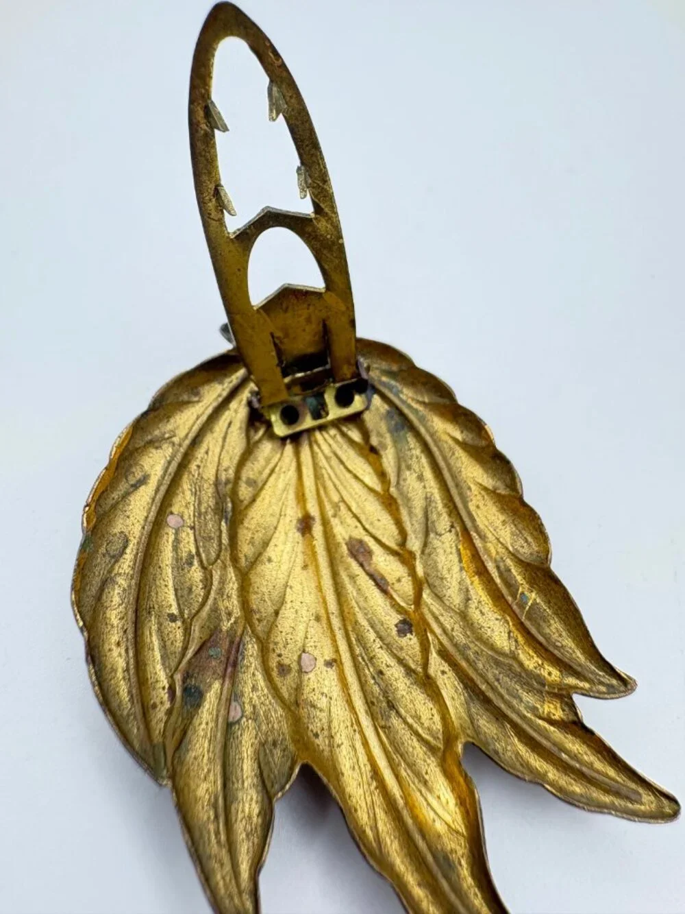 Vintage Brass Leaf Dress Clip Fur Clip Pin Art Deco Stylized Leaves Brooch